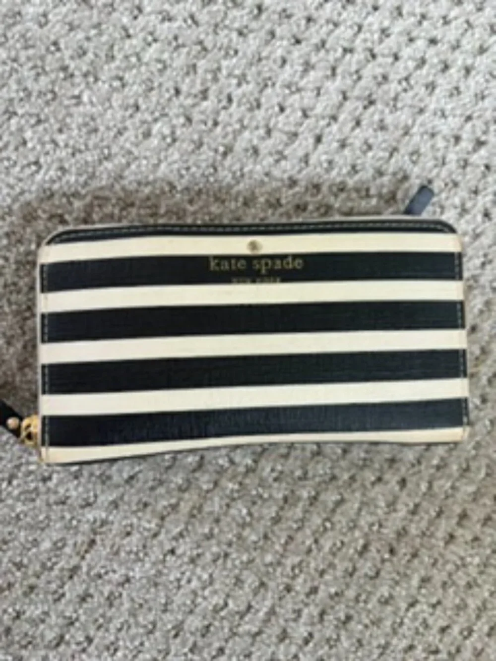 Kate Spade New York Black & Cream Striped Zip Around Wallet